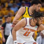 Jalen Brunson and Tyrese Haliburton, Knicks v Pacers