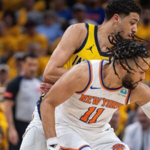 Jalen Brunson and Tyrese Haliburton, Knicks v Pacers
