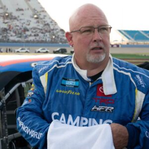 Former NASCAR Camping World Truck Series driver Todd Bodine (62) prepares for the start of the Rackley Roofing 200 NASCAR Truck Series Race at Nashville Superspeedway Friday, June 24, 2022, in Lebanon, Tenn. Nas Rackley Truck Race 003