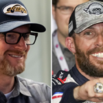 (L-R) Former NASCAR driver Dale Earnhardt Jr. with the 2025 Coca-Cola 600 winner Ross Chastain.