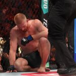 Bo Nickal (blue gloves) reacts after losing to Reinier de Ridder (not pictured) during UFC Fight Night at Wells Fargo Arena.