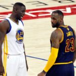 Golden State Warriors forward Draymond Green (23) and Cleveland Cavaliers forward LeBron James (23) during the second quarter in game one of the NBA Finals at Oracle Arena.
