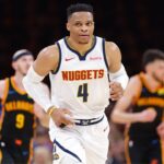 May 5, 2025; Oklahoma City, Oklahoma, USA; Denver Nuggets guard Russell Westbrook (4) runs down the court after a play against the Oklahoma City Thunder during the second half during game one of the second round for the 2025 NBA Playoffs at Paycom Center. Mandatory Credit: Alonzo Adams-Imagn Images