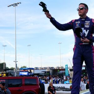 NASCAR Cup Series driver Alex Bowman (48) is introduced before the NASCAR All-Star Open at North Wilkesboro Speedway.