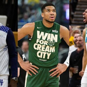 John Haliburton(L), Giannis Antetokounmpo(Center), and Tyrese Haliburton(R)