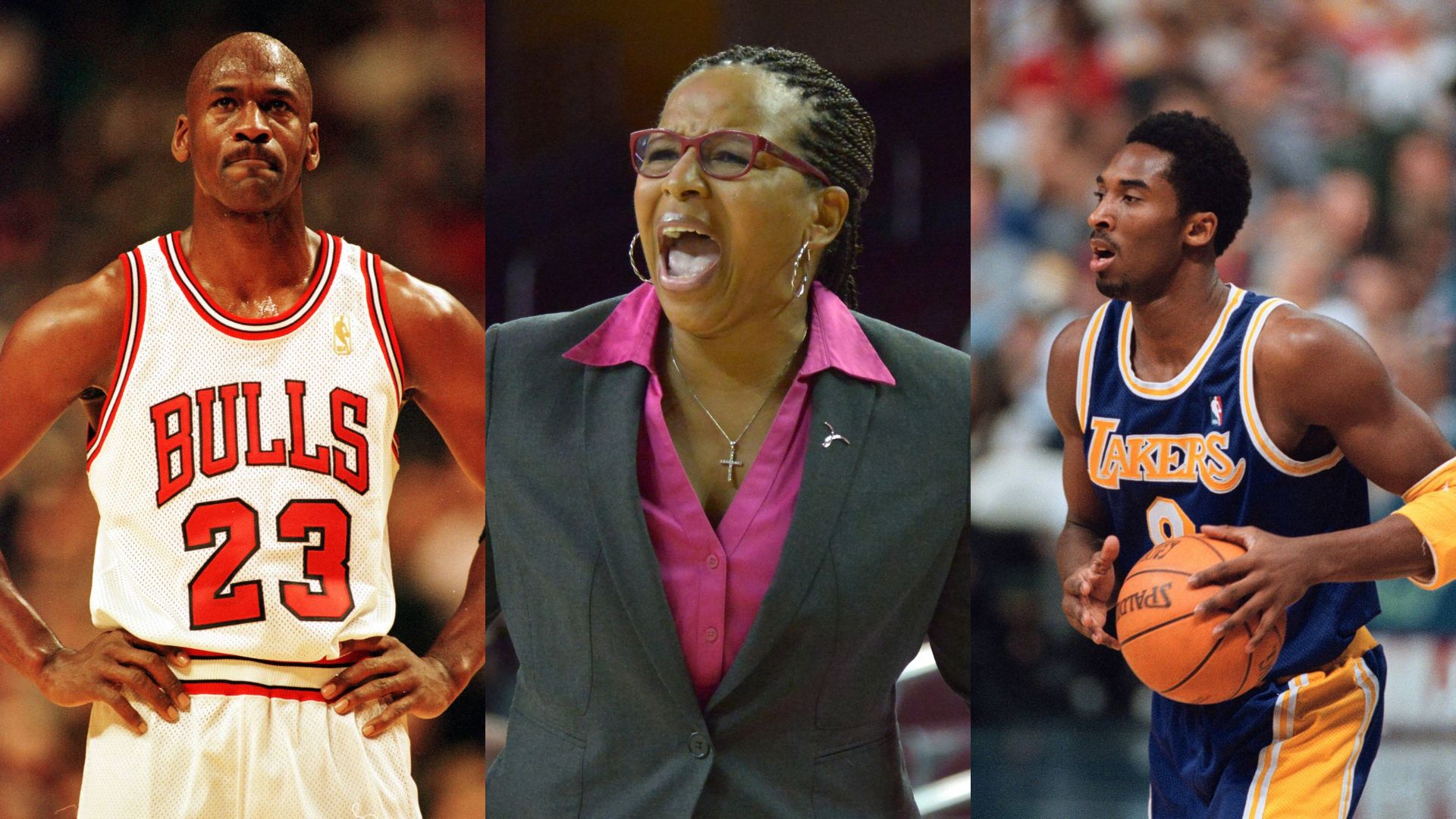 Michael Jordan (L), Cynthia Cooper (C), and Kobe Bryant (R)
