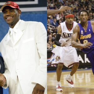 LeBron James (L), Kobe Bryant and Allen Iverson (R)