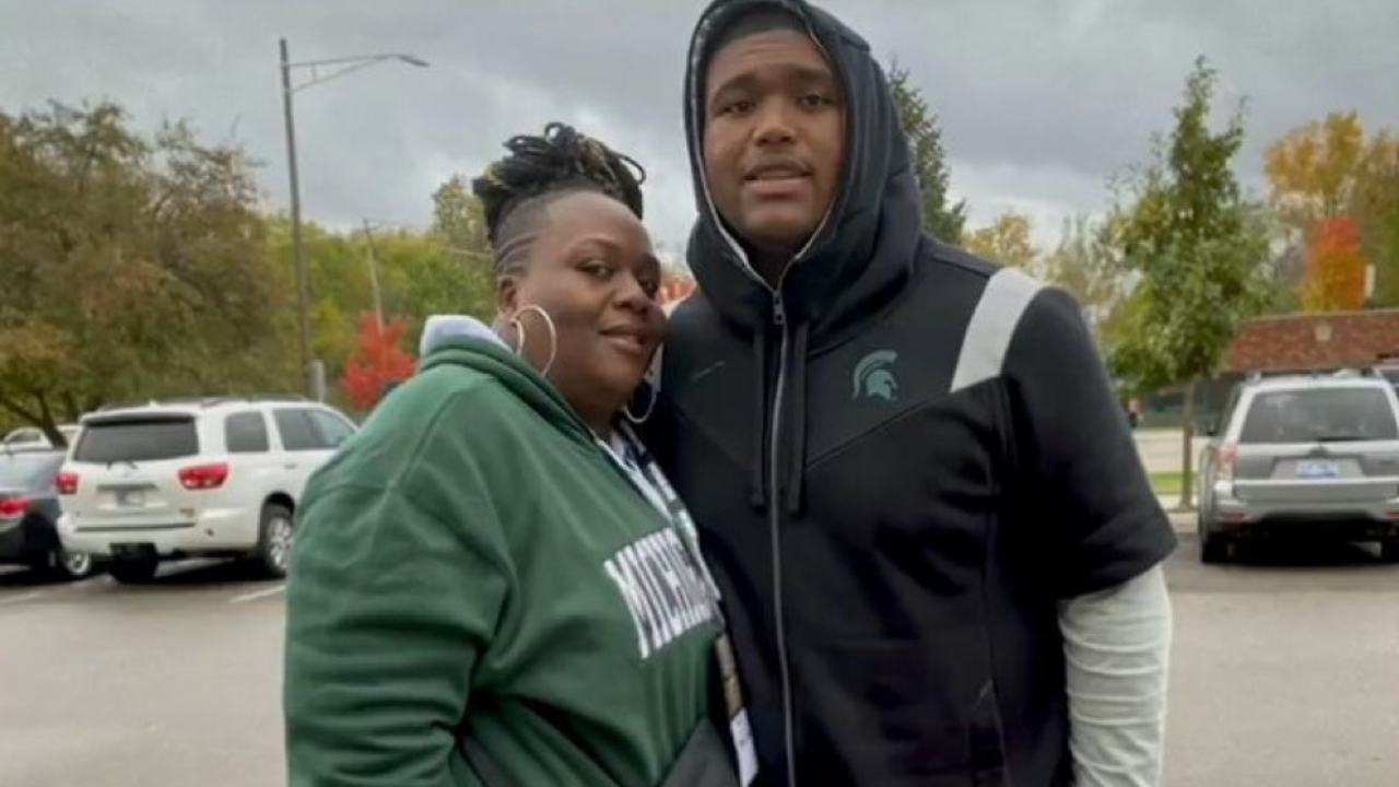 Derrick Harmon with his mom Tiffany Saine