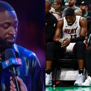 Dwayne Wade, Bam Adebayo and Tyler Herro