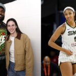 (L) LeBron James and Caitlin Clark (R) Angel Reese