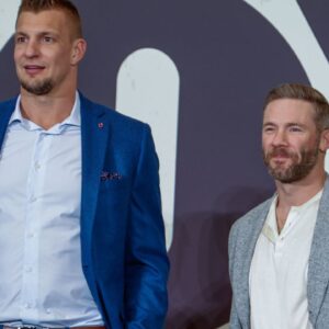 Fox NFL analyst Rob Gronkowski and kickoff analyst Julian Edelman during a Fox Sports media party in advance of Super Bowl LIX at Convention Center.