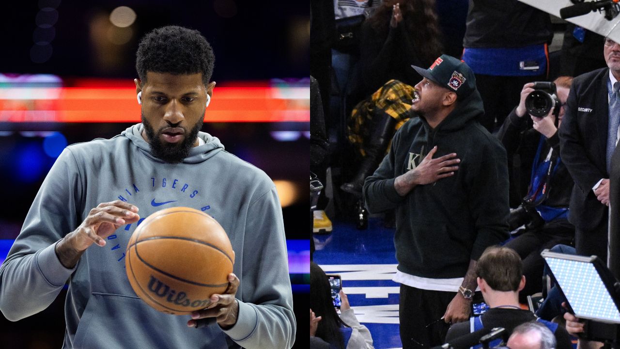 Paul George (L), Carmelo Anthony (R)