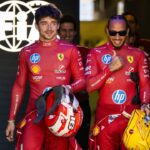 Charles Leclerc Scuderia Ferrari HP, 16 , Lewis Hamilton Scuderia Ferrari HP, 44 leave the FIA Garage, AUS, Formula 1 World Championship, Luis Vuitton Australian Grand Prix, Albert Park Circuit Melbourne, Media Day, 2025 season, 13 03 2025