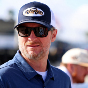 NASCAR team owner Dale Earnhardt Jr. looks on during practice for the Daytona 500 at Daytona International Speedway.