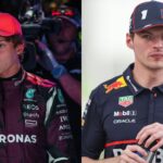 Kimi Antonelli (L) and Max Verstappen (R)