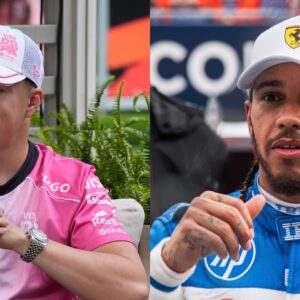 Isack Hadjar (L) and Lewis Hamilton (R)