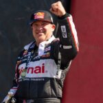 NHRA top fuel driver Tony Stewart celebrates after winning the Route 66 Nationals at Route 66 Raceway.