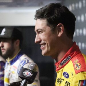 Joey Logano, Chase Elliott and Denny Hamlin make their way down the red carpet, Wednesday February 15, 2023 during NASCAR Media Day at Daytona International Speedway. Dtb Nascar Medioa Day 32.