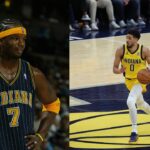 Jermaine O'Neal (L), Tyrese Haliburton (R)