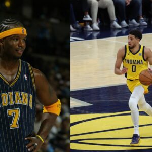 Jermaine O'Neal (L), Tyrese Haliburton (R)