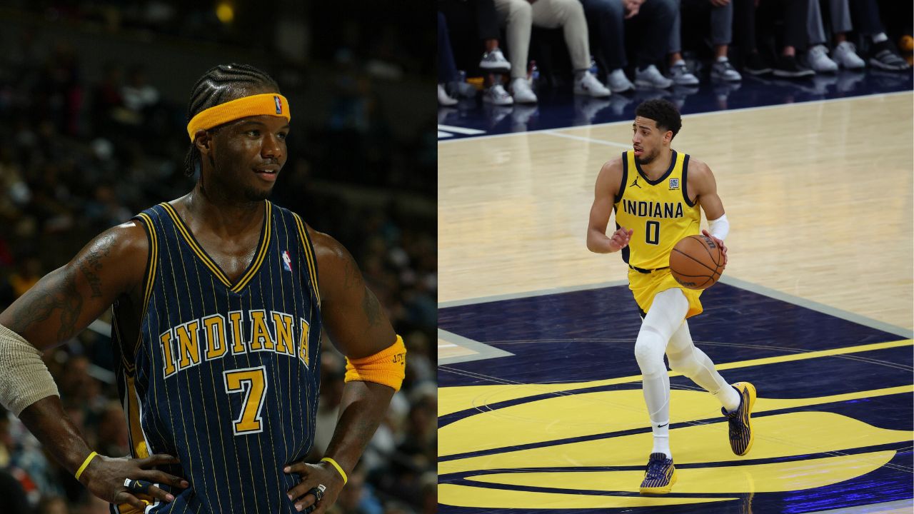 Jermaine O'Neal (L), Tyrese Haliburton (R)