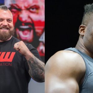 Eddie Hall (L), Francis Ngannou (R)