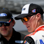 NASCAR Cup Series driver Kevin Harvick (4) talks with one of his team owners Tony Stewart on Sunday, Aug. 13, 2023, ahead of the Verizon 200 at the Brickyard at Indianapolis Motor Speedway.