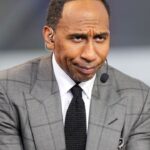 Stephen A. Smith (Stephen Smith) on the ESPN NBA Countdown live set at Intuit Dome. Credit: Kirby Lee-Imagn Images