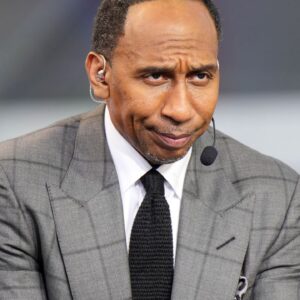 Stephen A. Smith (Stephen Smith) on the ESPN NBA Countdown live set at Intuit Dome. Credit: Kirby Lee-Imagn Images