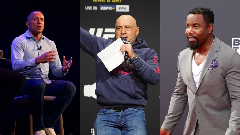 Georges St-Pierre (L), Joe Rogan (M), Michael Jai White (R)