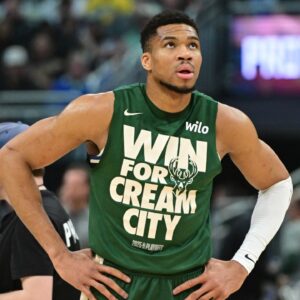 Milwaukee Bucks forward Giannis Antetokounmpo (34) gets ready to play Indiana Pacers during game four of first round for the 2024 NBA Playoffs at Fiserv Forum.