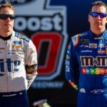 NASCAR drivers Brad Keselowski (left) and Kyle Busch prior to the Ford EcoBoost 400 at Homestead-Miami Speedway.