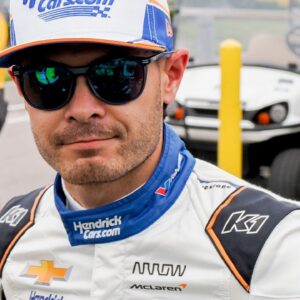 Arrow McLaren driver Kyle Larson (17) talks outside the medical facility Friday, May 16, 2025, during Fast Friday ahead of the 109th running of the Indianapolis 500 at Indianapolis Motor Speedway.