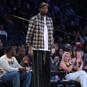Kevin Durant attends the WNBA game between the Chicago Sky and the LA Sparks at Crypto.com Arena.