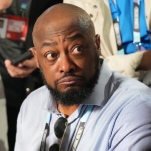 Mar 31, 2025; Palm Beach, FL, USA; Pittsburgh Steelers head coach Mike Tomlin answers questions from the medianduring the NFL Annual League Meeting at The Breakers.