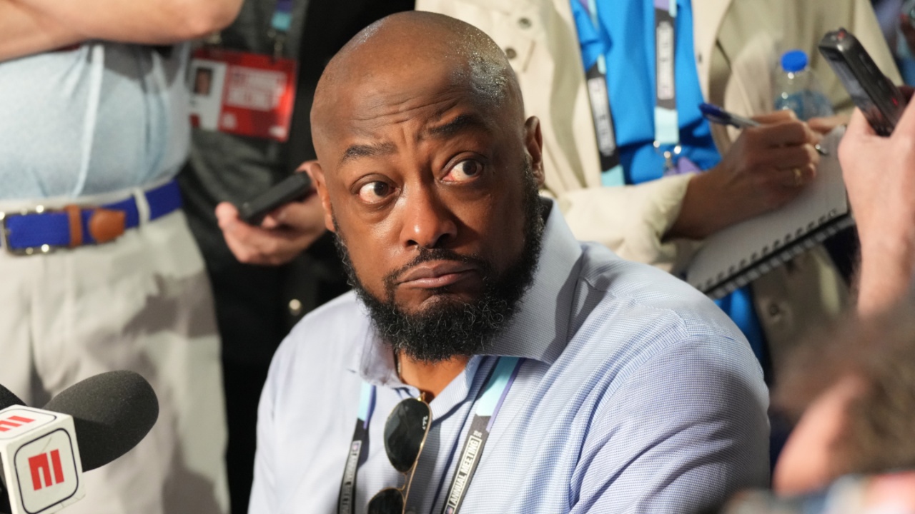 Mar 31, 2025; Palm Beach, FL, USA; Pittsburgh Steelers head coach Mike Tomlin answers questions from the medianduring the NFL Annual League Meeting at The Breakers.