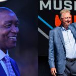 Isiah Thomas (L), Larry Bird (R)
