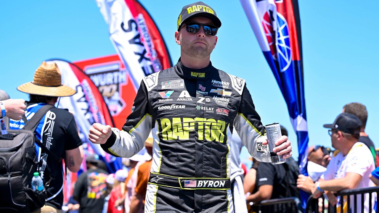 NASCAR Cup Series driver William Byron (24) is introduced before the start of the Wurth 400 race at Texas Motor Speedway.