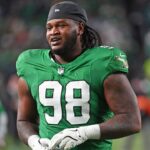 Philadelphia Eagles defensive tackle Jalen Carter (98) against the Jacksonville Jaguars at Lincoln Financial Field.