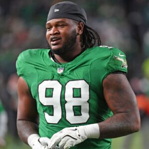 Philadelphia Eagles defensive tackle Jalen Carter (98) against the Jacksonville Jaguars at Lincoln Financial Field.