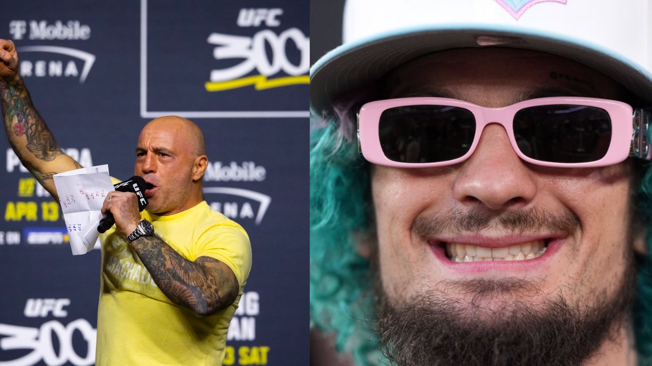 Joe Rogan (L), Sean O'Malley (R)