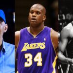 Kareem Abdul Jabbar (L), Shaquille O'Neal (C), and Wilt Chamberlain (R)