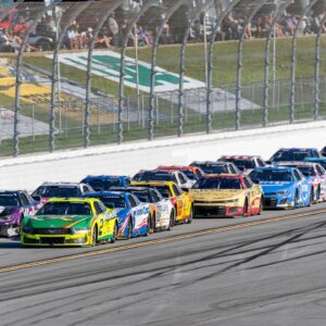 NASCAR Cup Series drivers William Byron (24) and Austin Cindric (2) battle for the lead late during stage three of the NASCAR: Jack Link's 500 at Talladega Superspeedway.