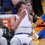 Deuce McBride and Jalen Brunson of the New York Knicks (L), Stephon Marbury (R)