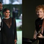 Dwayne Wade, Gabrielle Union (L) and Ed Sheeran (R)