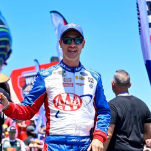 NASCAR Cup Series driver Joey Logano (22) is introduced before the start of the Wurth 400 race at Texas Motor Speedway.