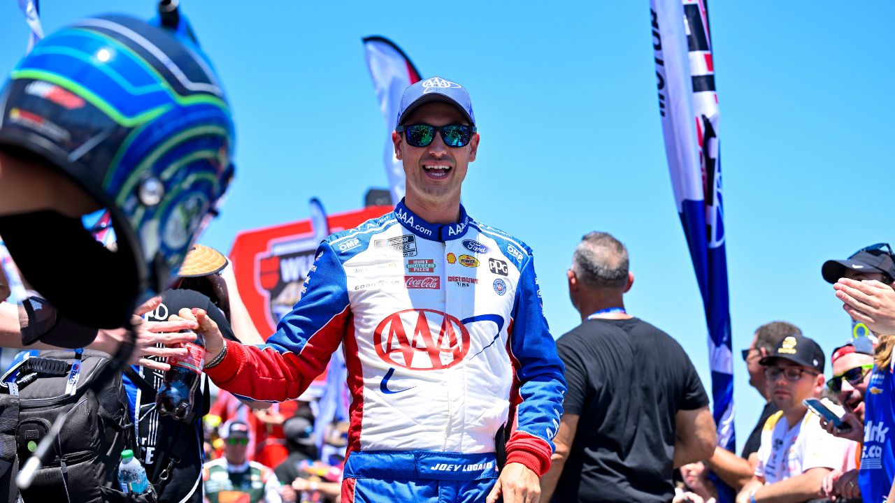 NASCAR Cup Series driver Joey Logano (22) is introduced before the start of the Wurth 400 race at Texas Motor Speedway.