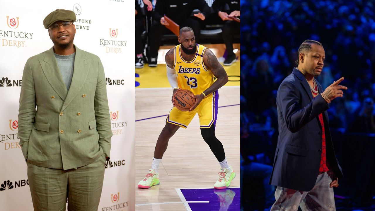 Carmelo Anthony (L), LeBron James (C), Allen Iverson (R)