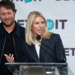 Matthew and Kelly Stafford make remarks before the ribbon cutting for the Kelly and Matthew Stafford and Friends Education Center at the S.A.Y Detroit Play Center in Detroit on Monday, April 1, 2024.