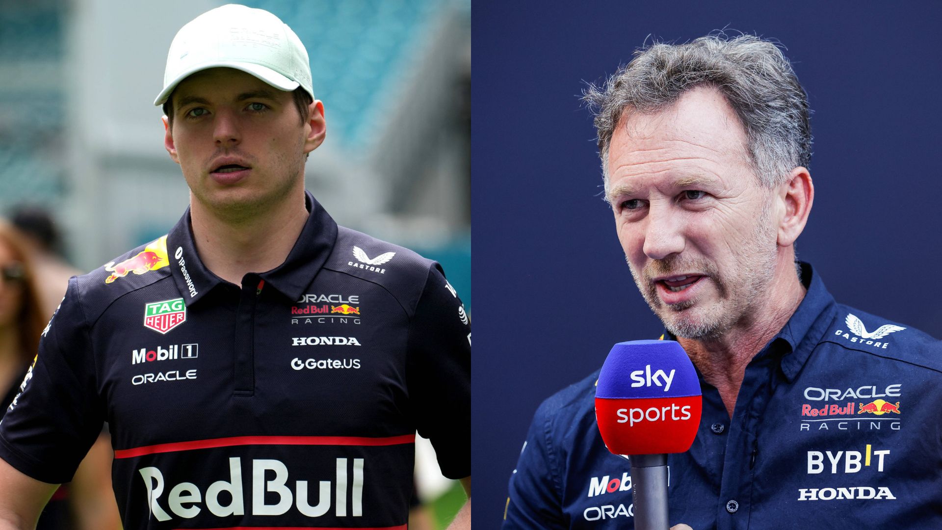 Max Verstappen (L) and Christian Horner (R)